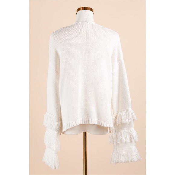 Sz S Harper Heritage White Tiered Tassle V Neck Knit Boho Sweater GUC - Picture 3 of 4